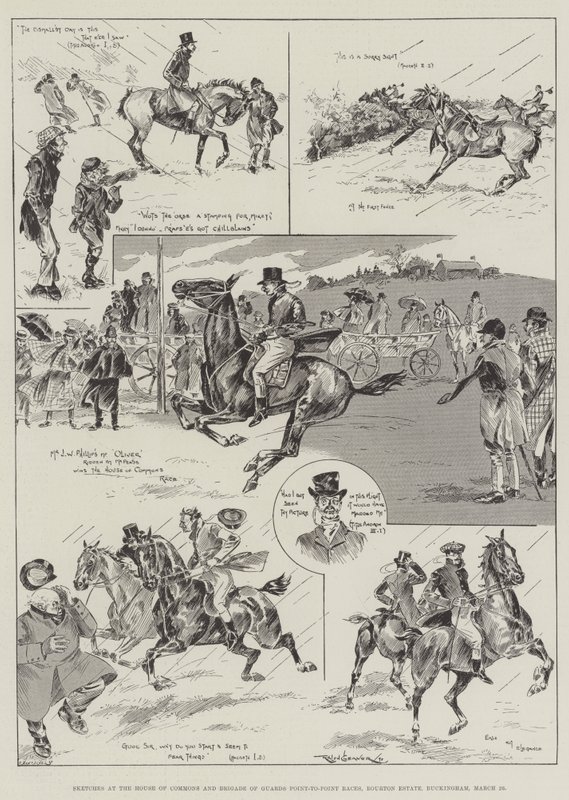 Schetsen bij het Lagerhuis en Brigade van Wachten Point-to-Point Races, Bourton Estate, Buckingham, 26 maart door Ralph Cleaver