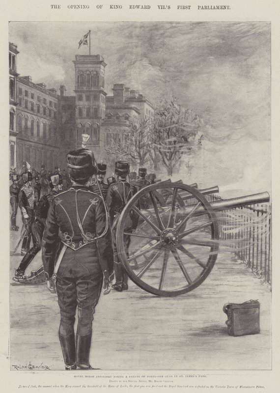De opening van het eerste parlement van koning Edward VII door Ralph Cleaver