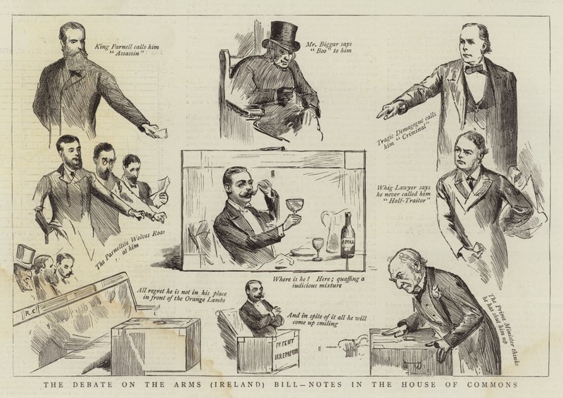 Het debat over de Wapens (Ierland) Wet, notities in het Lagerhuis door Randolph Caldecott