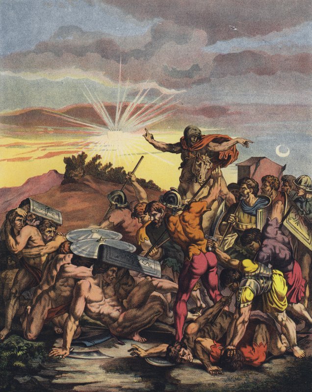 Jozua beveelt de zon stil te staan bij de slag om Gibeon tijdens de verovering van Kanaän door de Israëlieten door after Raphael