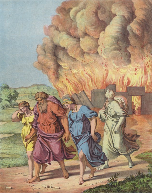 Lot en zijn familie vluchten voor de vernietiging van Sodom door after Raphael
