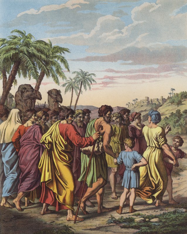 Terugkeer van de Israëlieten uit hun ballingschap in Babylon (kleur litho) door after Raphael