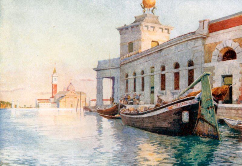 De Dogana (kleurenlitho) door Reginald Barratt