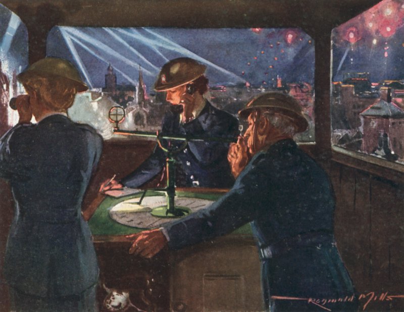 Observatiepost van de Britse Nationale Brandweer tijdens een luchtaanval, Tweede Wereldoorlog door Reginald Mills
