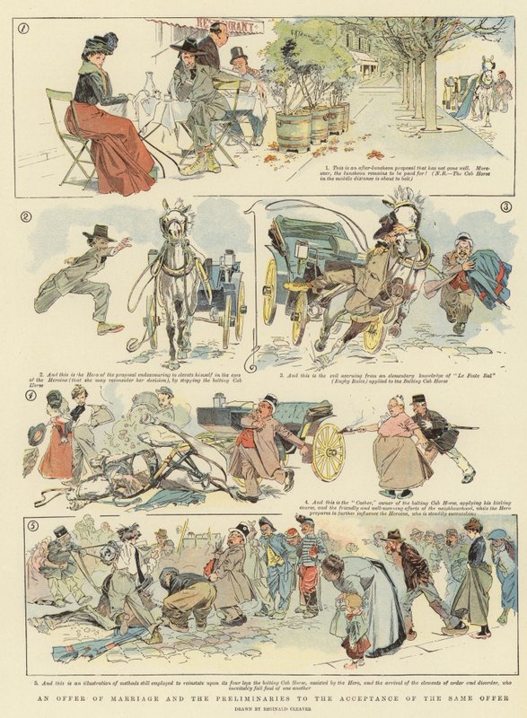 Een huwelijksaanzoek en de voorrondes van de aanvaarding van hetzelfde aanbod (kleurenlitho) door Reginald Thomas Cleaver