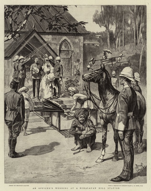De bruiloft van een officier in een Himalaya heuvelstation (litho) door Reginald Thomas Cleaver