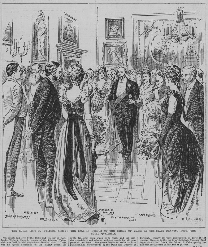 De koninklijke quadrille dansen op het bal ter ere van de prins van Wales in de salon van Welbeck Abbey, Nottinghamshire door Reginald Thomas Cleaver