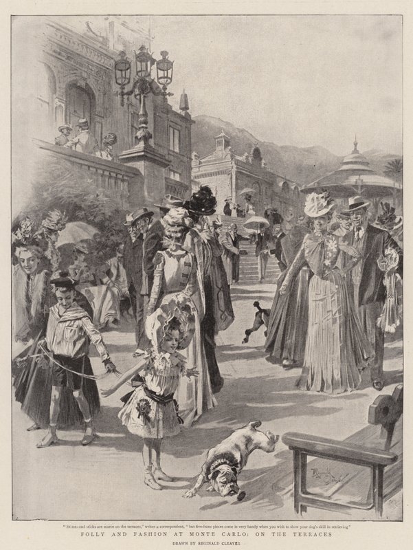 Zotheid en mode in Monte Carlo, op de terrassen (litho) door Reginald Thomas Cleaver