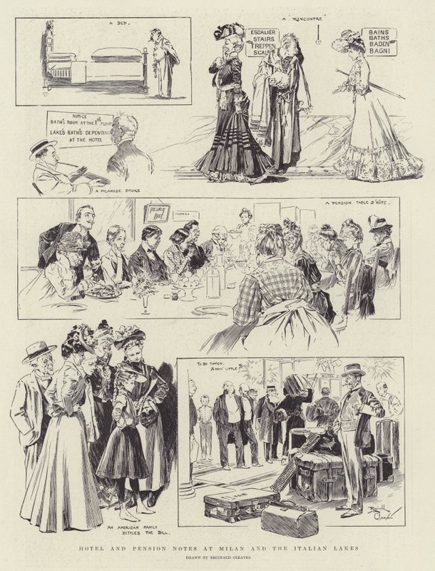 Hotel- en pensionnoten bij Milaan en de Italiaanse Meren (litho) door Reginald Thomas Cleaver