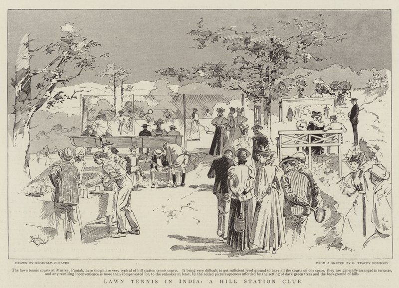 Lawn Tennis in India, een Hill Station Club (gravure) door Reginald Thomas Cleaver