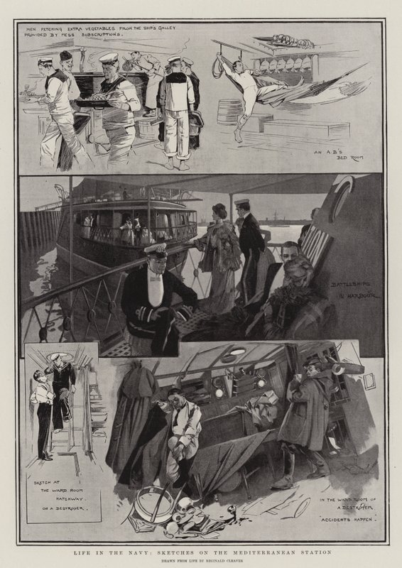 Het leven bij de marine, schetsen van het Middellandse-Zeestation (litho) door Reginald Thomas Cleaver