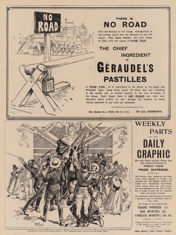 Pagina met advertenties (gravure) door Reginald Thomas Cleaver