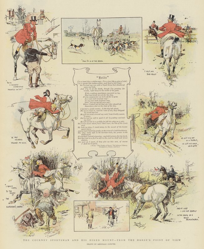 De Cockney Sportsman en zijn gehuurde paard, vanuit het oogpunt van het paard (chromolitho) door Reginald Thomas Cleaver