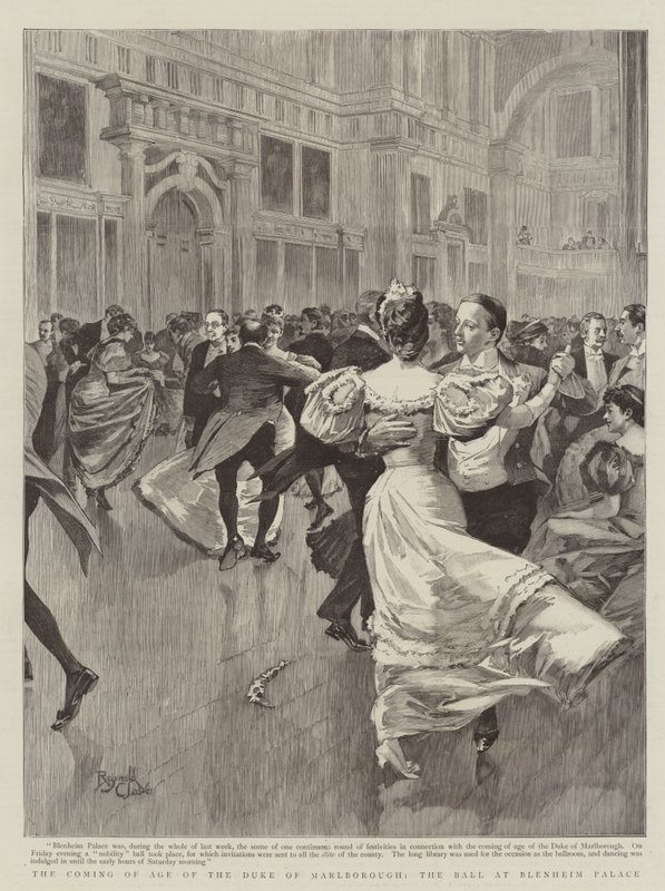 De volwassenwording van de hertog van Marlborough, het bal in Blenheim Palace (gravure) door Reginald Thomas Cleaver