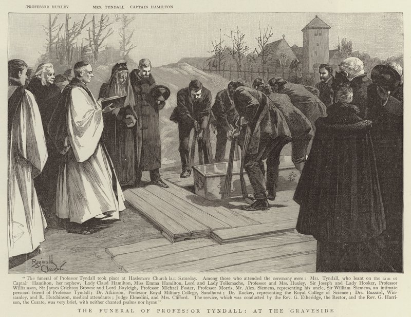 De begrafenis van professor Tyndall, bij het graf (gravure) door Reginald Thomas Cleaver
