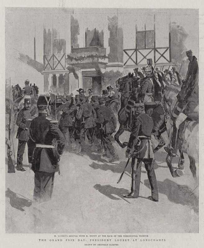 De Grand Prix-dag, President Loubet in Longchamps (litho) door Reginald Thomas Cleaver