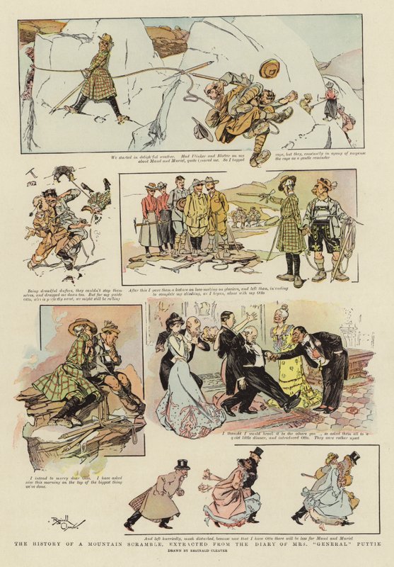 The History of a Mountain Scramble, uit het dagboek van Mrs "General" Puttie (kleurenlitho) door Reginald Thomas Cleaver