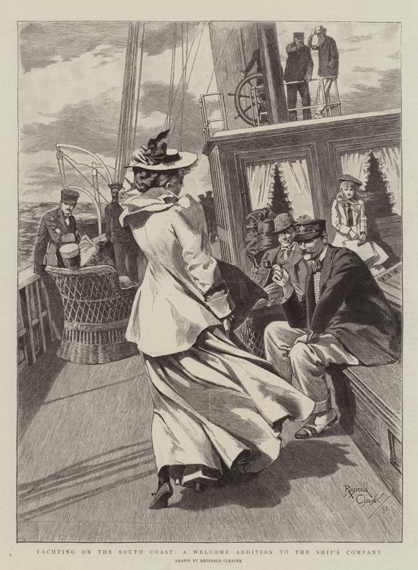 Yachting aan de zuidkust, een welkome aanvulling op het scheepsgezelschap (gravure) door Reginald Thomas Cleaver