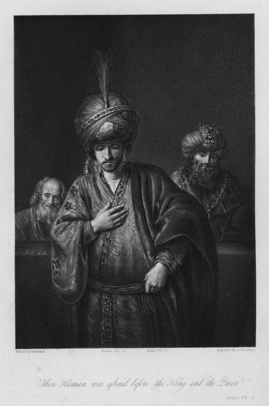 Hamans Veroordeling, Esther VII, 6 door Rembrandt Harmensz. van Rijn (after)