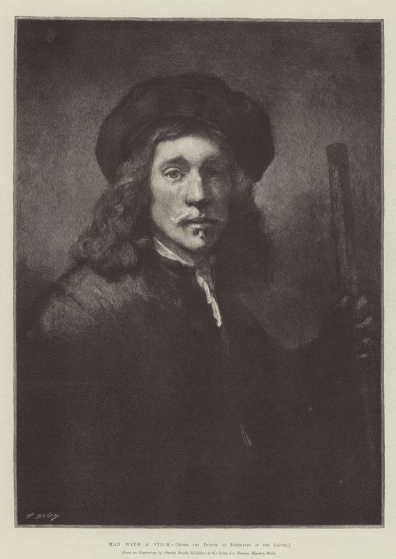 Man met een stok door Rembrandt van Rijn