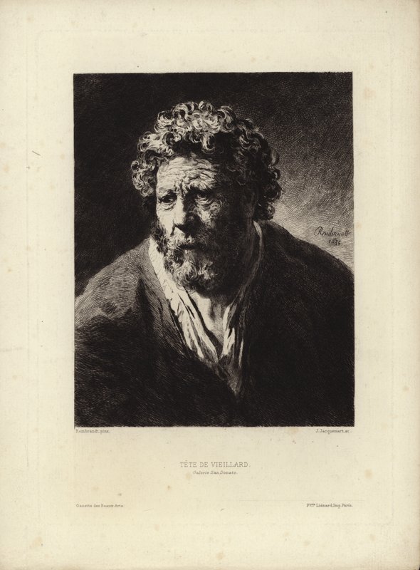 Tete de Viellard door Rembrandt Harmenszoon van Rijn. Gegraveerd door Jules Jacquemart, 1877 door Rembrandt van Rijn