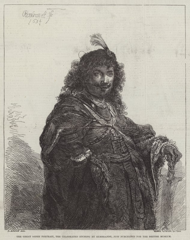 Het grote sabelportret, de beroemde ets door Rembrandt van Rijn