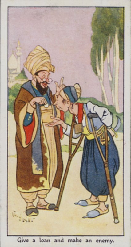 Oosters Spreekwoord: Geef een lening en maak een vijand (kleur litho) door René Bull