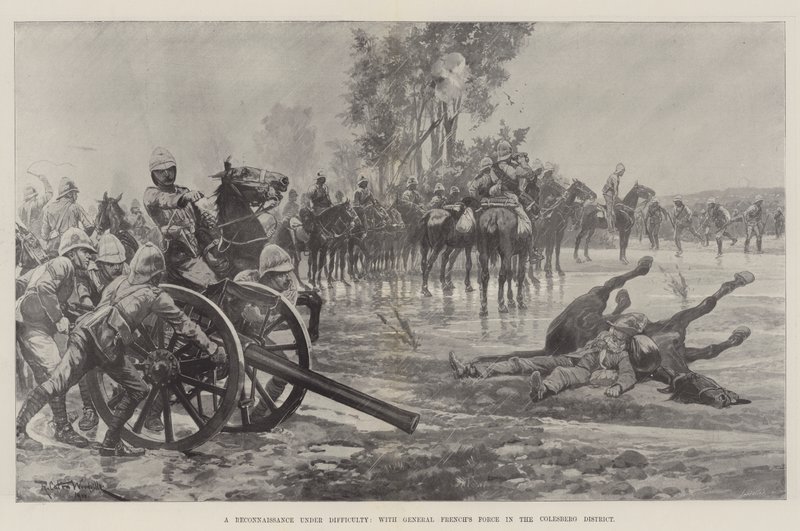 Een verkenning onder moeilijkheden, met de troepen van generaal French in het Colesberg-district door Richard Caton Woodville junior