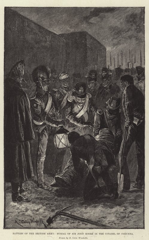 Slagen van het Britse Leger, Begrafenis van Sir John Moore in de Citadel van Corunna door Richard Caton Woodville junior