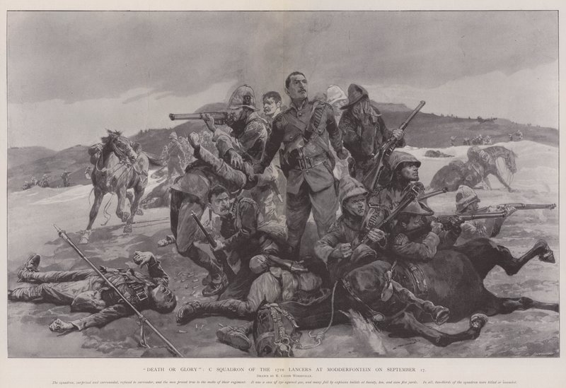 Dood of Glorie, C Eskadron van de 17e Lancers bij Modderfontein op 17 september door Richard Caton Woodville junior