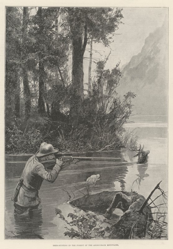 Hertenjacht in het Adirondack-gebergte door Richard Caton Woodville junior