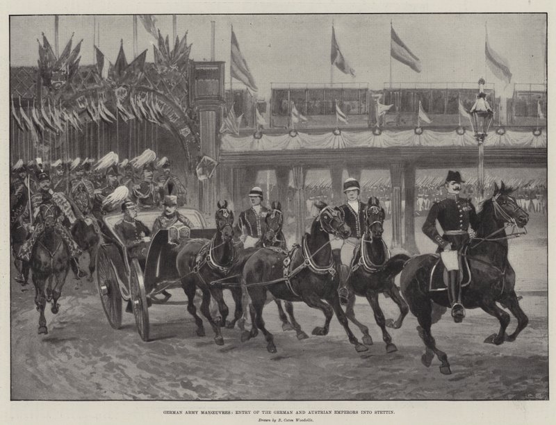 Duitse Legermanoeuvres, Intocht van de Duitse en Oostenrijkse Keizers in Stettin door Richard Caton Woodville junior