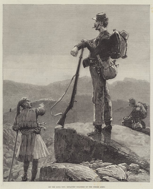 Op de Uitkijk, Infanteriesoldaten van het Griekse Leger door Richard Caton Woodville junior
