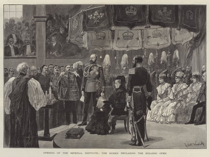 Opening van het Imperial Institute, de Koningin verklaart het Gebouw Geopend door Richard Caton Woodville junior