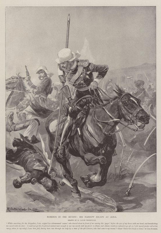 Roberts in de Muiterij, zijn Nauwe Ontsnapping in Agra door Richard Caton Woodville junior