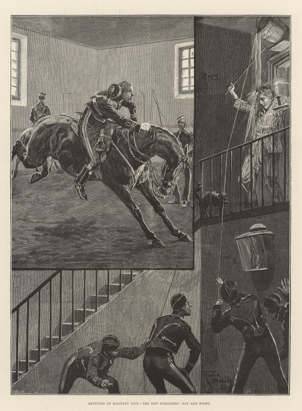 Schetsen van het militaire leven, de nieuwe onderluitenant, dag en nacht door Richard Caton Woodville junior