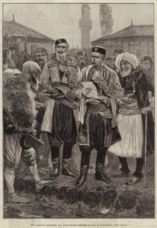 De Albanese kwestie, de Montenegrijnse minister van oorlog in Podgoritza door Richard Caton Woodville junior