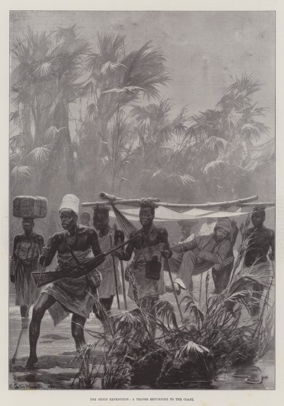 De Benin-expeditie, een handelaar keert terug naar de kust door Richard Caton Woodville junior