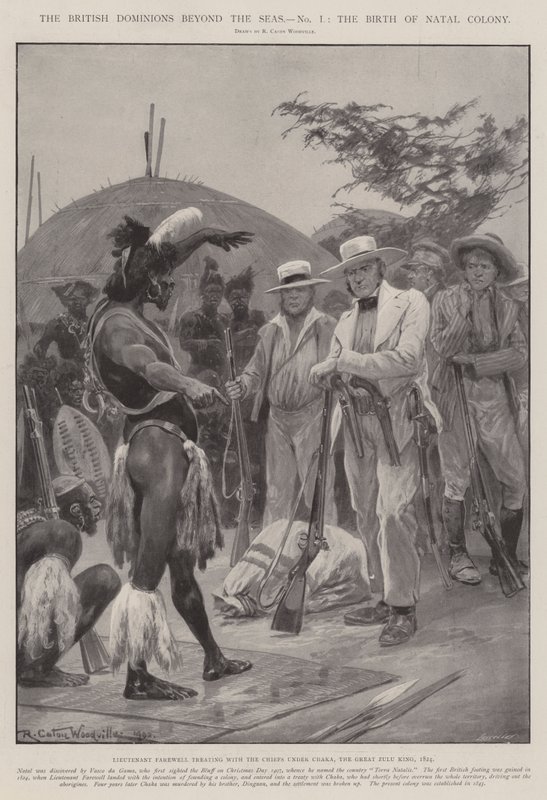 De Britse Gebieden overzee, de Geboorte van de Natal Kolonie door Richard Caton Woodville junior