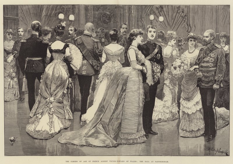 De Volwassenwording van Prins Albert Victor Edward van Wales, het Bal in Sandringham door Richard Caton Woodville junior