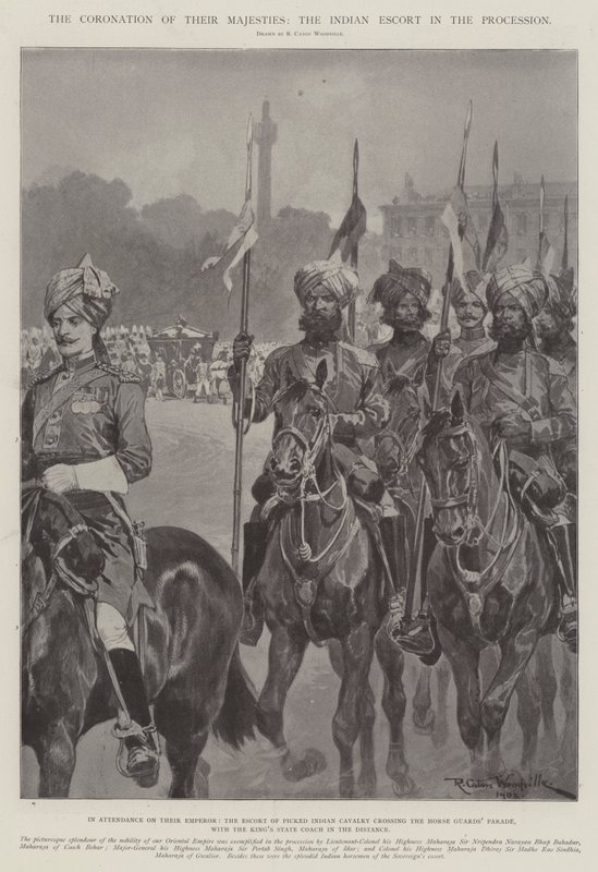 De Kroning van Hunne Majesteiten, de Indiase Begeleiding in de Processie door Richard Caton Woodville junior