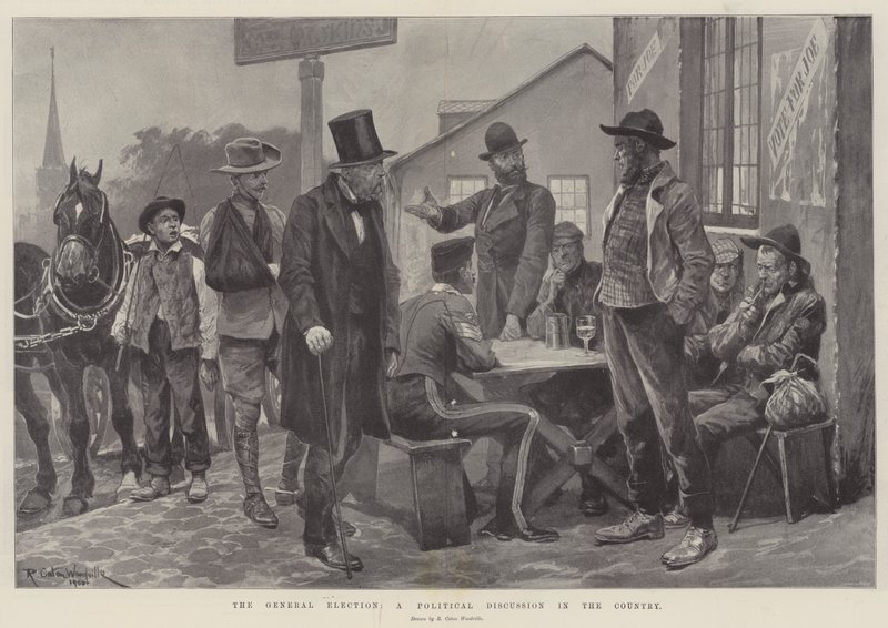 De Algemene Verkiezingen, een Politieke Discussie op het Platteland door Richard Caton Woodville junior