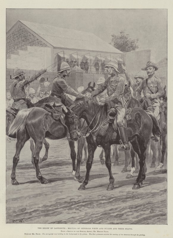 De Bevrijding van Ladysmith, Ontmoeting van Generaals White en Buller en hun Staven door Richard Caton Woodville junior