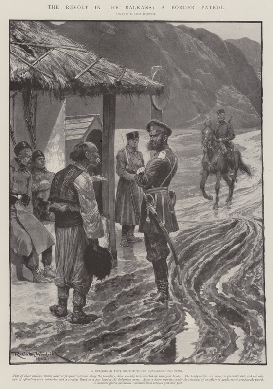 De opstand op de Balkan, een grenspatrouille door Richard Caton Woodville junior