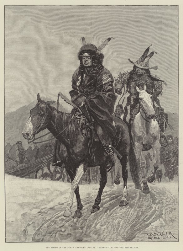 De opstand van de Noord-Amerikaanse Indianen, Braves verlaten het reservaat door Richard Caton Woodville junior