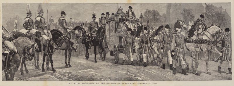 De koninklijke processie bij de opening van het parlement, 21 januari 1886 door Richard Caton Woodville junior