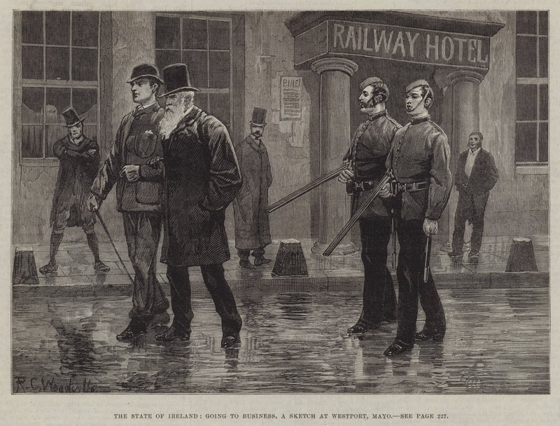 De Staat van Ierland, op weg naar Zaken, een Schets in Westport, Mayo door Richard Caton Woodville junior