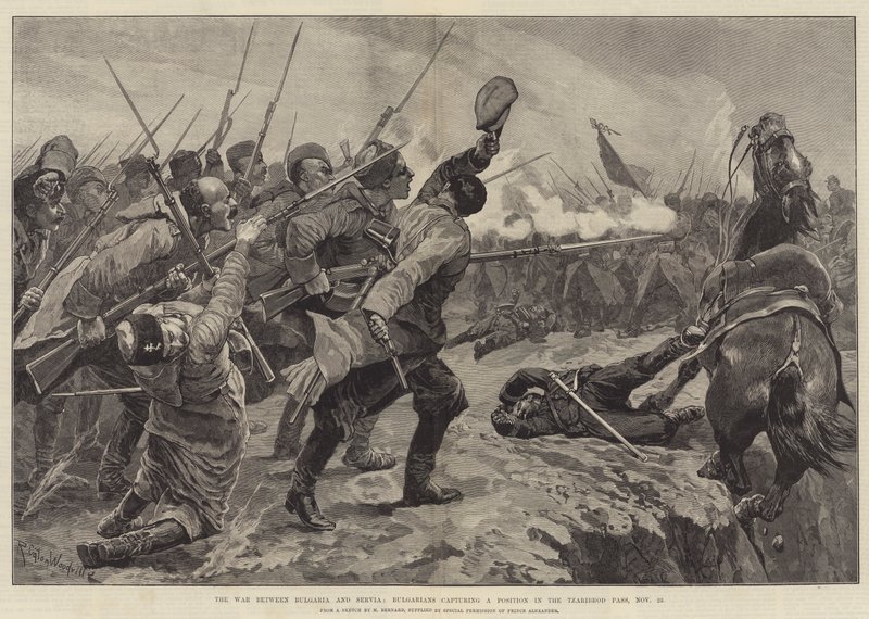 De oorlog tussen Bulgarije en Servië, Bulgaren veroveren een positie in de Tzaribrod-pas, 23 november door Richard Caton Woodville junior