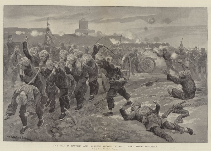 De Oorlog in Oost-Azië, Chinese Troepen proberen hun Artillerie te redden door Richard Caton Woodville junior