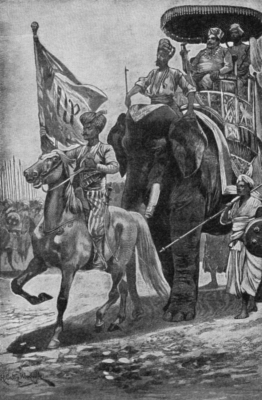 Surajah-Dowlah, gezeten op een olifant, bereidt zich voor om Robert Clive te ontmoeten bij Plassey door Richard Caton II Woodville